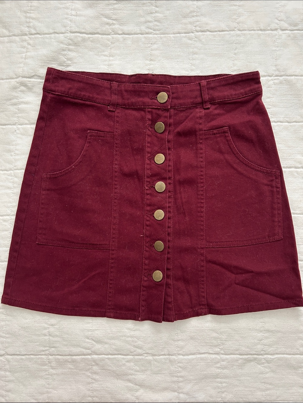 Altar'd State Burgundy Button-Front Mini Skirt